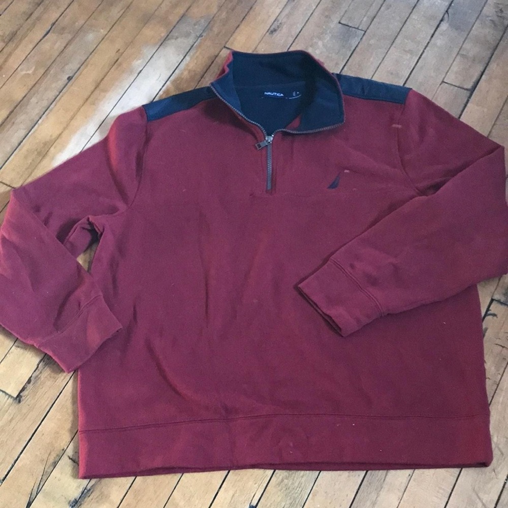 Nautica‎ Men's Burgundy and Navy Zip-Up Sweater - Nautica